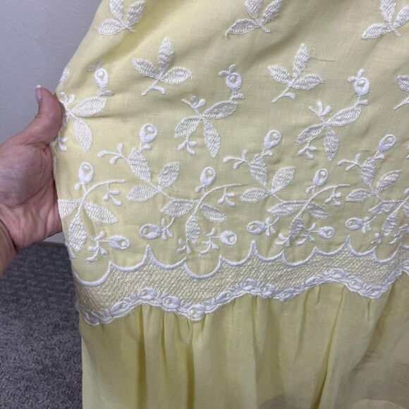 Vintage Peggy Barker Dress Womens Small Yellow Embroidered Lace Babydoll 70s - Picture 2 of 14